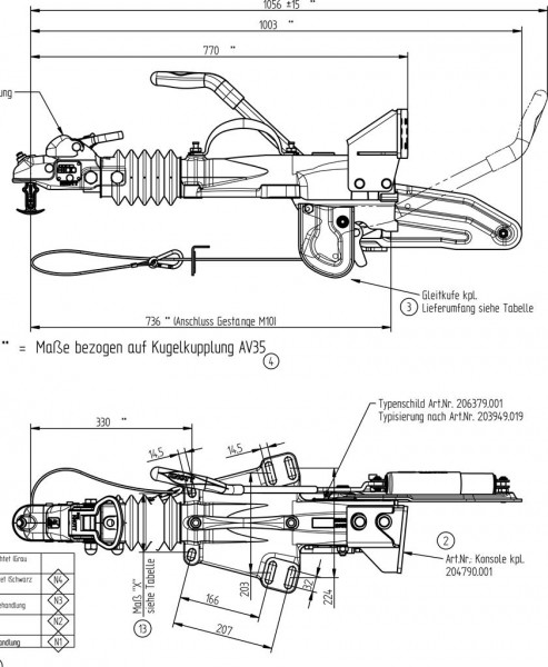 Knott KFG35-D,  Auflaufeinrichtung 3500V-Deichsel geflanscht